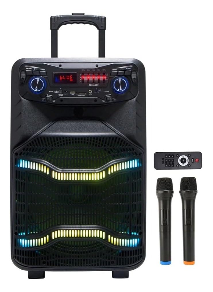 Generic Karaoke Speaker Set with 2 Mic and Remote Control | Rechargeable Speaker with FM Radio and Voice Recording with USB/SD/AUX/MMC | Portable Bluetooth Speaker with LED Lights  - Image 1