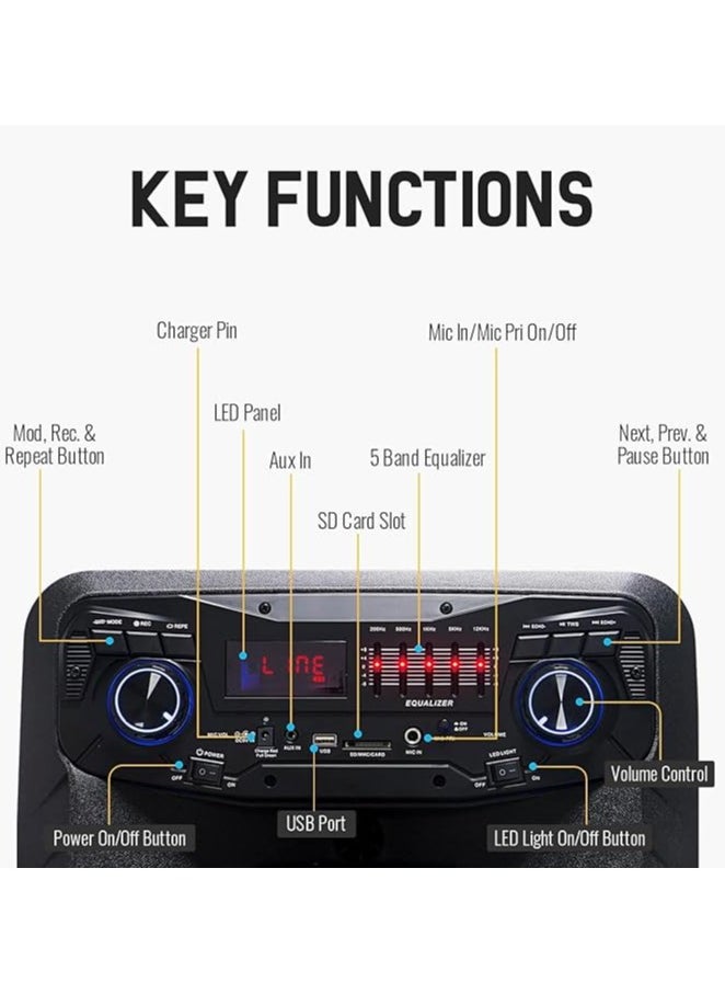 Generic Karaoke Speaker Set with 2 Mic and Remote Control | Rechargeable Speaker with FM Radio and Voice Recording with USB/SD/AUX/MMC | Portable Bluetooth Speaker with LED Lights  - Image 3