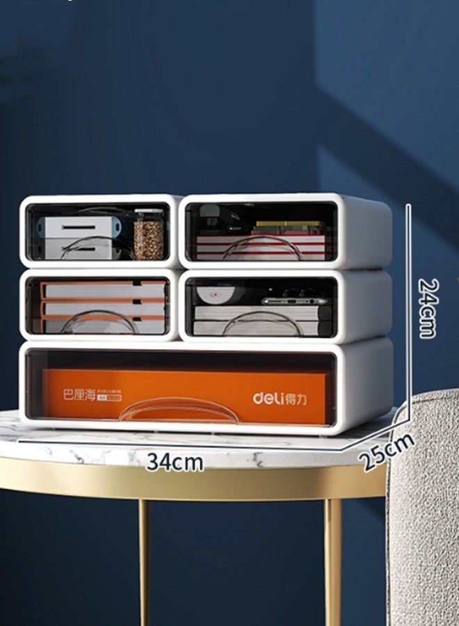 JCB CHIC Stackable Desk Storage Drawers, Desktop Organizer with Drawers, Stackable Storage Box, Plastic Desk Storage Organizer for Home, Office, School, Makeup, Crafts, Bathroom(4 small+1 large )  - Image 1