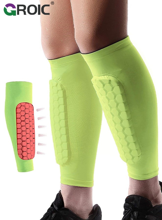 GROIC 2PCS Soccer Shin Guards Padded Calf Compression Sleeves Supports for Shin Splint,Calf Pads,Calf Brace for Football Basketball Volleyball Running Baseball - Image 1