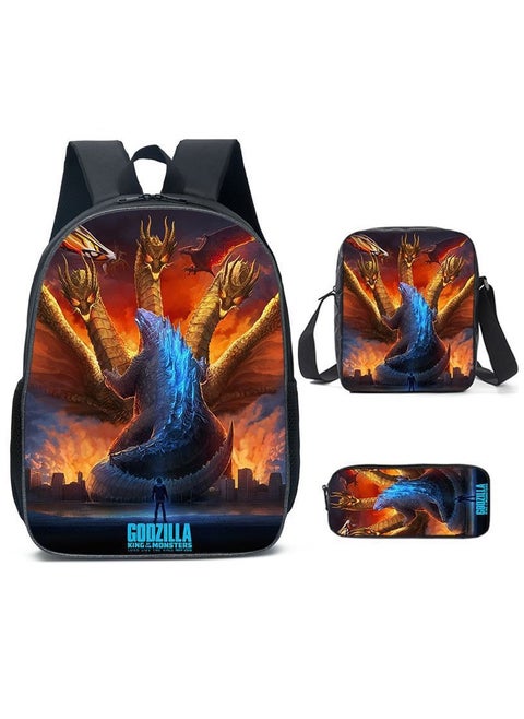 New Godzilla Student Backpack Three-piece Set 29*16*42cm