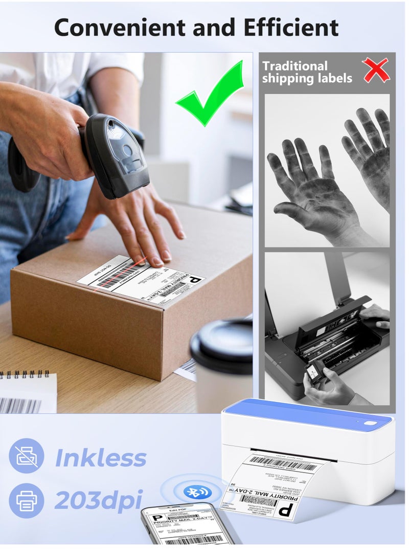 phomemo 241-BT Bluetooth Thermal Label Printer, Wireless Shipping Label Printer for Small Business, Label Printer for Shipping Packages, Compatible with iPhone, Android (White Blue ) - Image 3