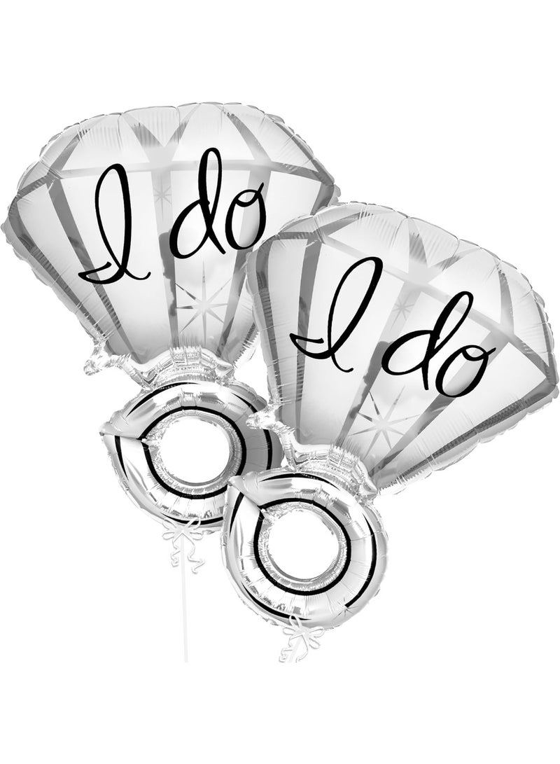 كاتشون بالون فضيّ من قطعتين على شكل خاتم ألماس - ٢٥ بوصة | ديكورات حفلات الخطوبة، الزفاف، حفلات توديع العزوبية، وحفلات توديع العزوبية | بالونات "أفعل" | ديكورات حفلات توديع العزوبية - Image 1