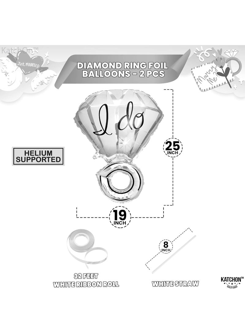 كاتشون بالون فضيّ من قطعتين على شكل خاتم ألماس - ٢٥ بوصة | ديكورات حفلات الخطوبة، الزفاف، حفلات توديع العزوبية، وحفلات توديع العزوبية | بالونات "أفعل" | ديكورات حفلات توديع العزوبية - Image 3