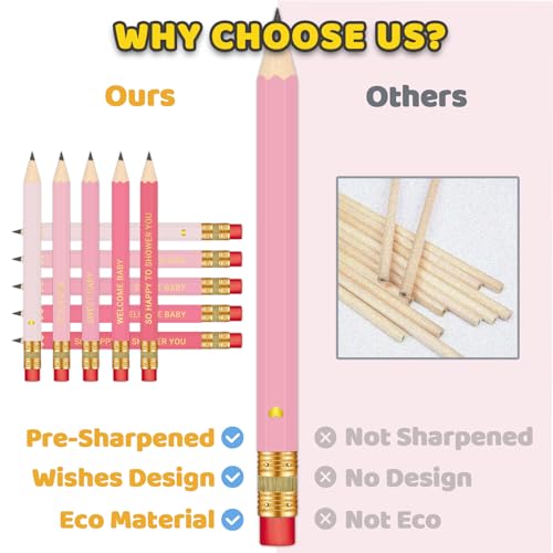 Vusnud 50Pcs - Baby Shower Sharpened Half Pencils with Erasers, Pre-sharpened Pencils for Baby Shower Games, 4 Inches - Image 2
