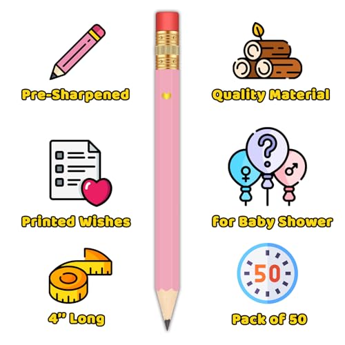 Vusnud 50Pcs - Baby Shower Sharpened Half Pencils with Erasers, Pre-sharpened Pencils for Baby Shower Games, 4 Inches - Image 3