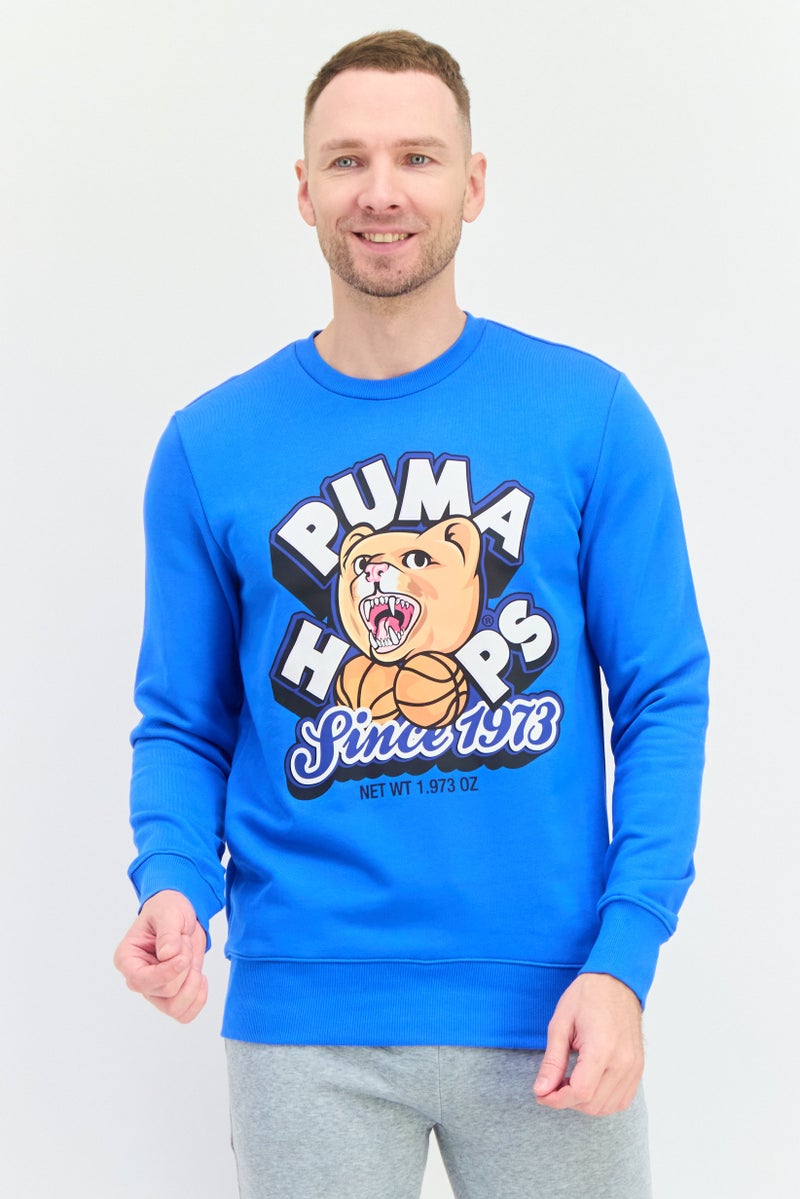 PUMA سويت شيرت رياضي للرجال بأكمام طويلة مناسب للخارج، أزرق - Image 1