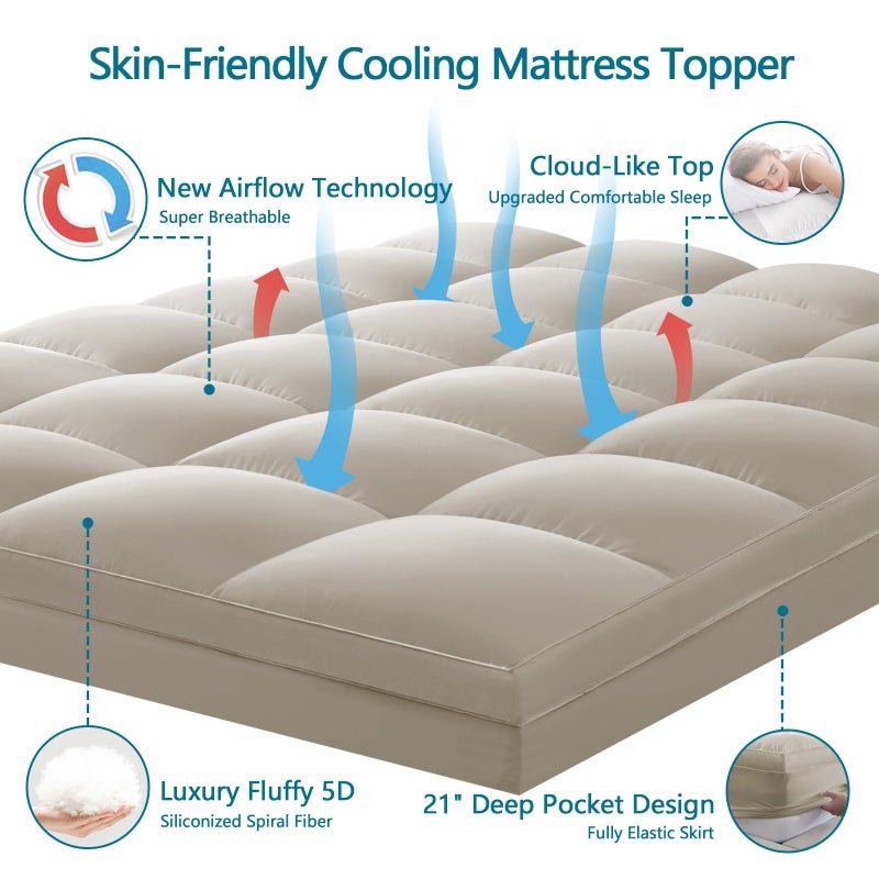 CHOKIT Queen Mattress Topper, Extra Thick Pillow Top Mattress Pad for Back Pain Relief, Cooling Bed Topper Mattress Cover with 8-21 Inch Deep Pocket - Image 3