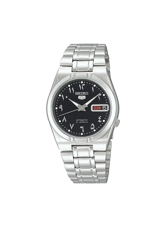 Seiko ساعة أوتوماتيكية عربية ذات قرص أسود من الفولاذ المقاوم للصدأ - SNK063J5 - Image 1