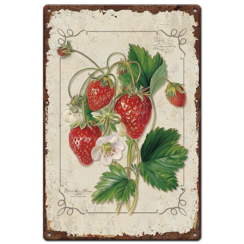 SUPERDANT Strawberry Metal Tin Signs Fruits Metal Signs Retro Fruits Wall Decor Plaque Outdoor Garden Decor Vintage Wall Art Poster for Fruit Shop Kitchen Livingroom Bedroom Cafe Bar Girl's Room Decoration - Image 1