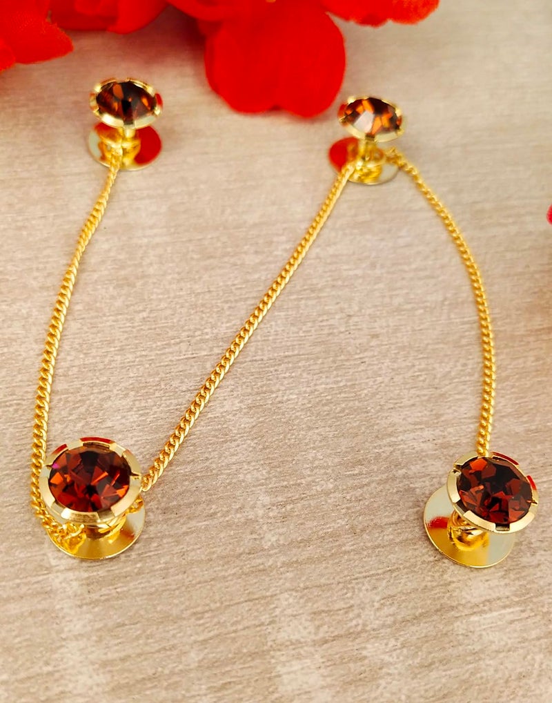 VAMA Original Round Gold Plated Kurta Buttons Studs Cufflinks With Chain for Men & Women - Image 5