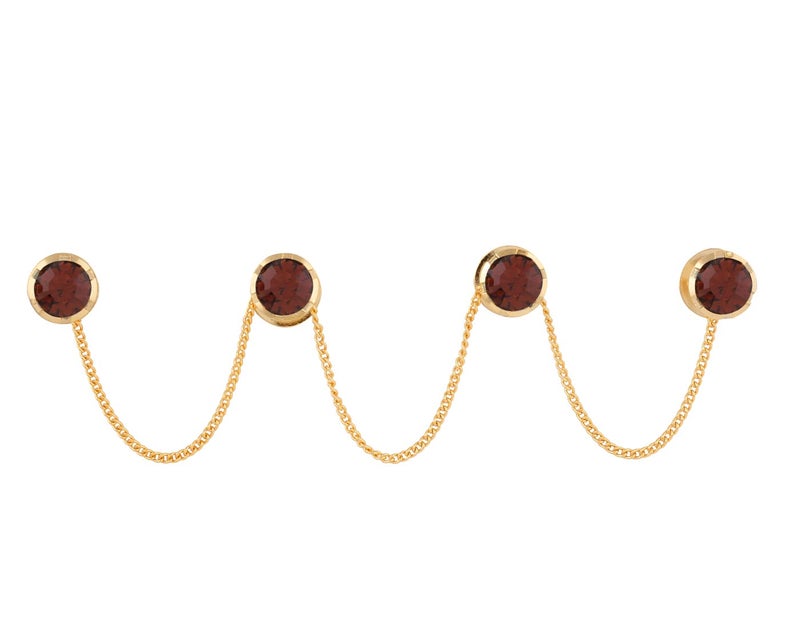 VAMA Original Round Gold Plated Kurta Buttons Studs Cufflinks With Chain for Men & Women - Image 1