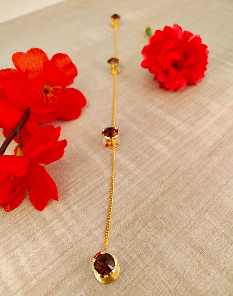 VAMA Original Round Gold Plated Kurta Buttons Studs Cufflinks With Chain for Men & Women - Image 4