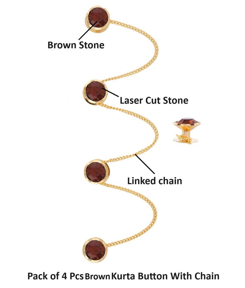 VAMA Original Round Gold Plated Kurta Buttons Studs Cufflinks With Chain for Men & Women - Image 3