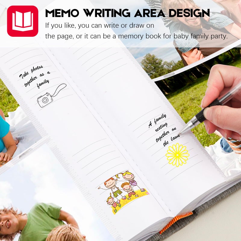 Aevdor 240 Pockets Photo Photo Album 5x7 مع مساحة كتابة كبيرة السعة 5x7 ألبوم صور يحمل 240 صورة غلاف الكتان حمض الصفحات الحرة 5x7 كتاب الصور مع ملاحظات لالتقاط صور عائلة الطفل (رمادي) - Image 4