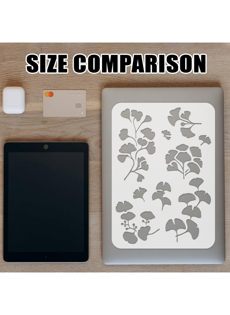 FINGERINSPIRE FINGERINSPIRE Small Ginkgo Pattern Stencil for Painting 8.3x11.7inch Plastic PET Ginkgo Pattern Drawing Template Hollowed Small Ginkgo Painting Stencil Plant Theme Template for Wall Decoration  - Image 3