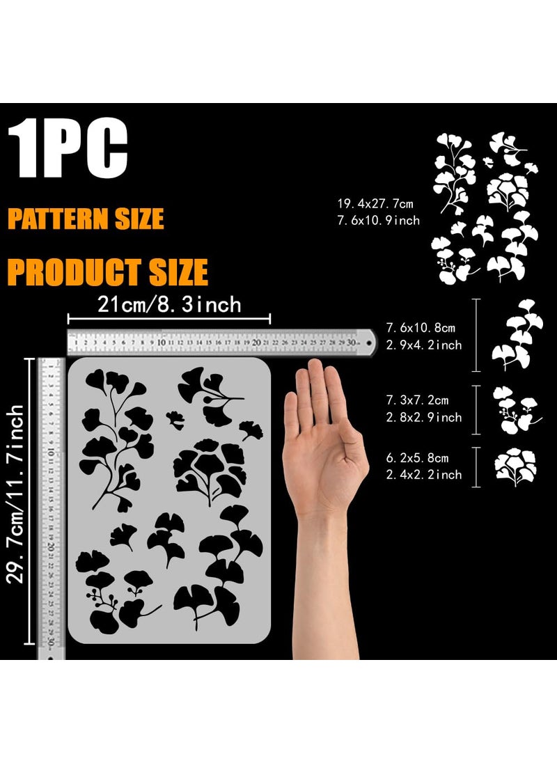 FINGERINSPIRE FINGERINSPIRE Small Ginkgo Pattern Stencil for Painting 8.3x11.7inch Plastic PET Ginkgo Pattern Drawing Template Hollowed Small Ginkgo Painting Stencil Plant Theme Template for Wall Decoration  - Image 2