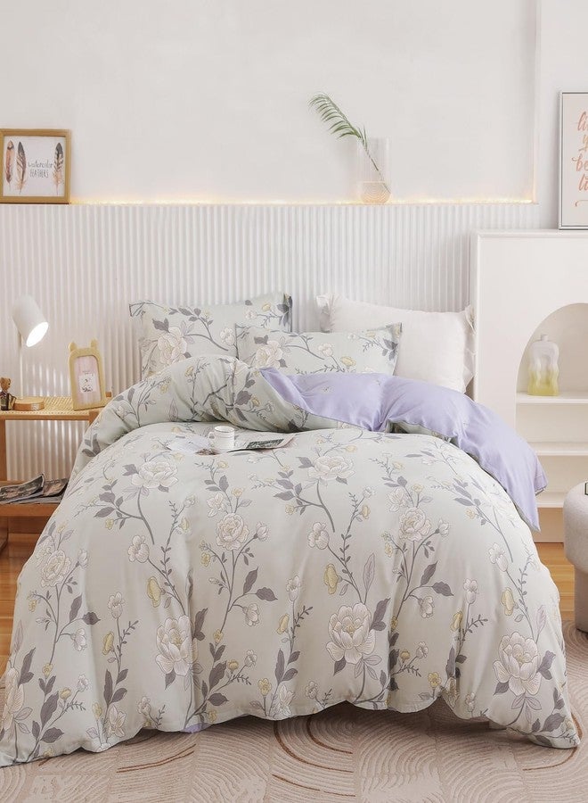 OAITE Duvet Cover Set,100% Cotton Comforter Cover with Floral Pattern Duvet Cover Set,Soft Bedding Set Includes with 3 Piece (2 Pillow Shams,1 Duvet Cover) - Image 1