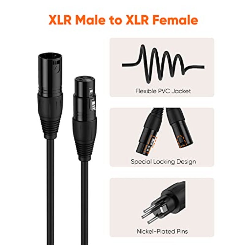 كابل ميكروفون بموزع صوت متوازن 10 أقدام من نوع 3 PIN XLR ذكر إلى أنثى، قابل للتسجيل، أنظمة مكبرات الصوت، إضاءة DMX، لون أسود، بطول 3 أمتار - Image 3