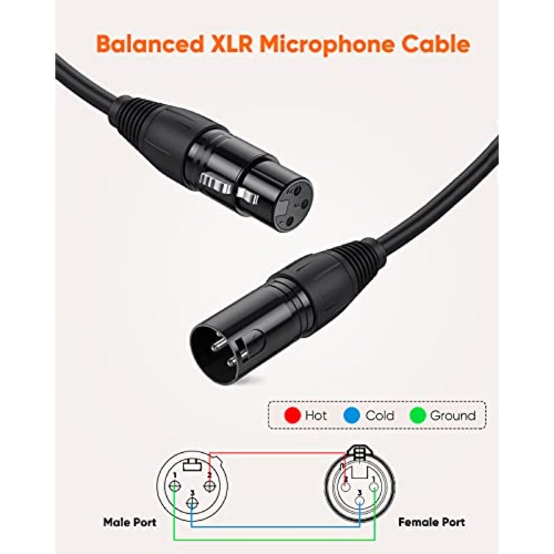 كابل ميكروفون بموزع صوت متوازن 10 أقدام من نوع 3 PIN XLR ذكر إلى أنثى، قابل للتسجيل، أنظمة مكبرات الصوت، إضاءة DMX، لون أسود، بطول 3 أمتار - Image 2