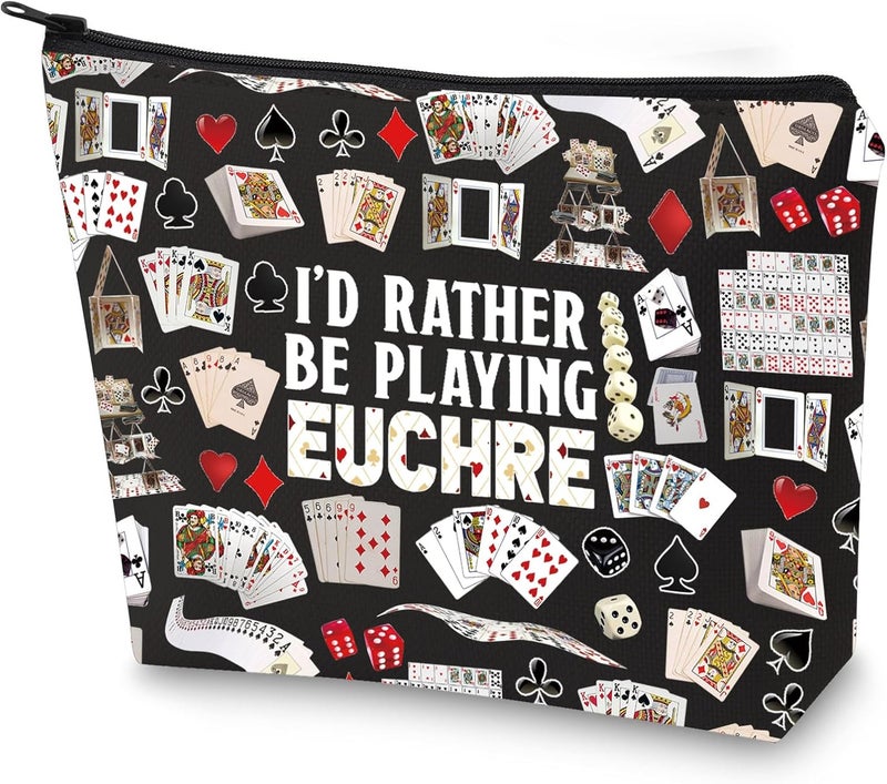 G2TUP G2TUP Euchre Player Makeup Bag Euchre Game Bag I'd Rather be Playing Euchre Card Game Gift Pouch (Playing Euchre New) 