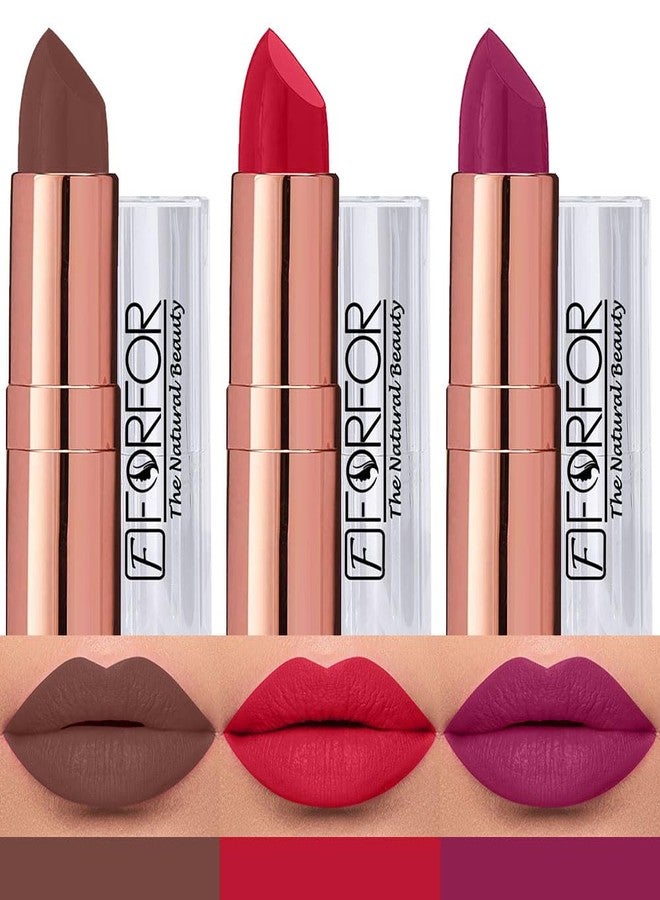فور فور مجموعة هدايا أحمر شفاه فورفور أنتيك فيلفيت، بقوام كريمي مطفي ولمسة نهائية ناعمة، 3 قطع، للنساء، غنية بزبدة الشيا وفيتامين هـ وزيت الجوجوبا - Image 1
