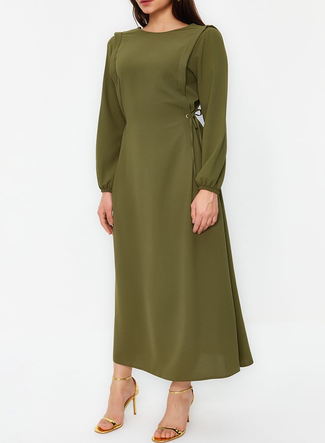 trendyol Green Elastic Waist Tie Detail Aerobin Woven Dress - Image 4