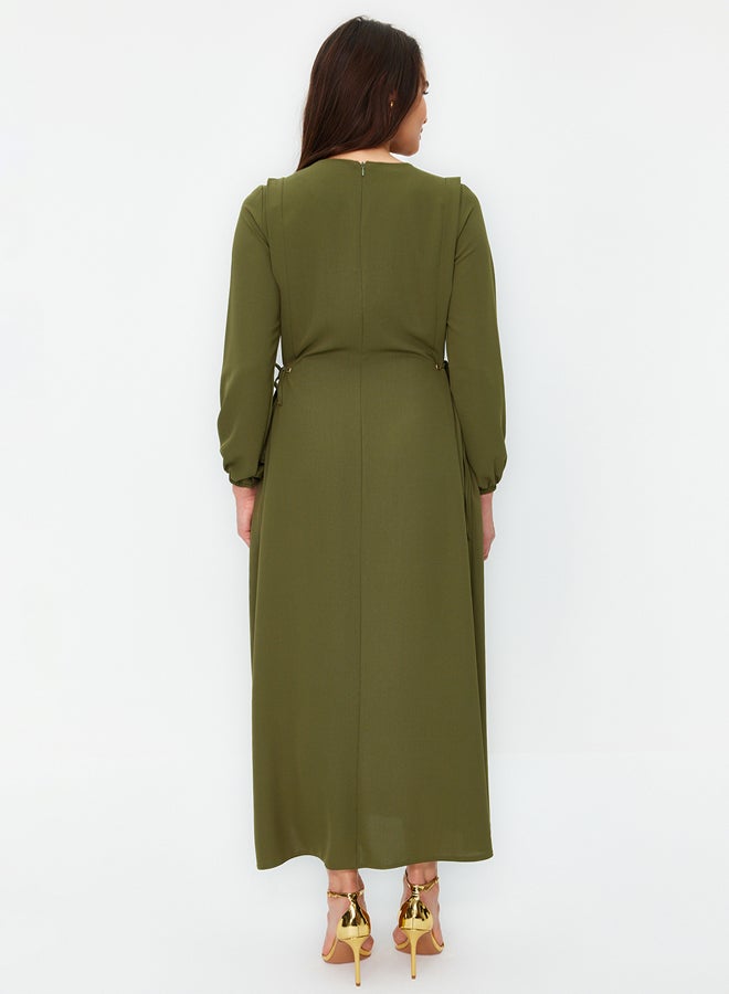 trendyol Green Elastic Waist Tie Detail Aerobin Woven Dress - Image 5