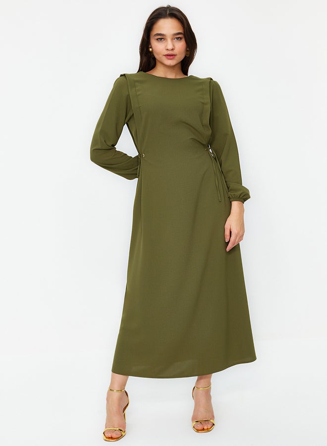 trendyol Green Elastic Waist Tie Detail Aerobin Woven Dress - Image 3