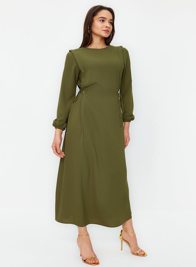 trendyol Green Elastic Waist Tie Detail Aerobin Woven Dress - Image 1