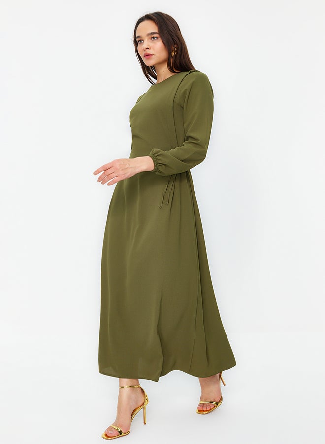 trendyol Green Elastic Waist Tie Detail Aerobin Woven Dress - Image 2