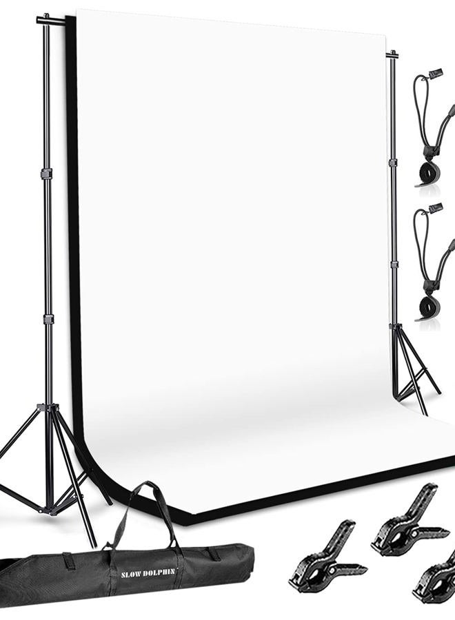 SLOW DOLPHIN Photo Background Support System with Backdrop Stand Kit, 100% Pure Muslin 6.5 Ft x 10 Ft (White/Black) Backdrop,Clamp, Carry Bag for Photography Video Studio - Image 1