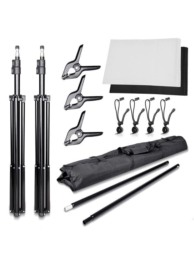 SLOW DOLPHIN Photo Background Support System with Backdrop Stand Kit, 100% Pure Muslin 6.5 Ft x 10 Ft (White/Black) Backdrop,Clamp, Carry Bag for Photography Video Studio - Image 2