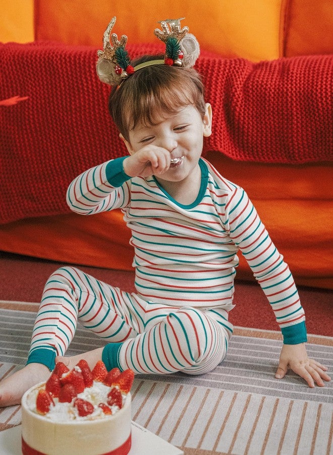 AVAUMA Baby Boys Girls Pajamas Sets 6M-10Y Kids Cute Toddler Christmas Stripe Pattern Design Pjs Cotton Sleepwear (ST Red Green Ivory/GreenCuff.4T) - Image 4