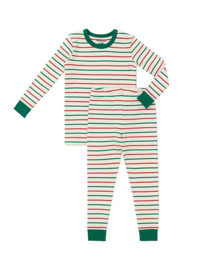 AVAUMA Baby Boys Girls Pajamas Sets 6M-10Y Kids Cute Toddler Christmas Stripe Pattern Design Pjs Cotton Sleepwear (ST Red Green Ivory/GreenCuff.4T) - Image 1