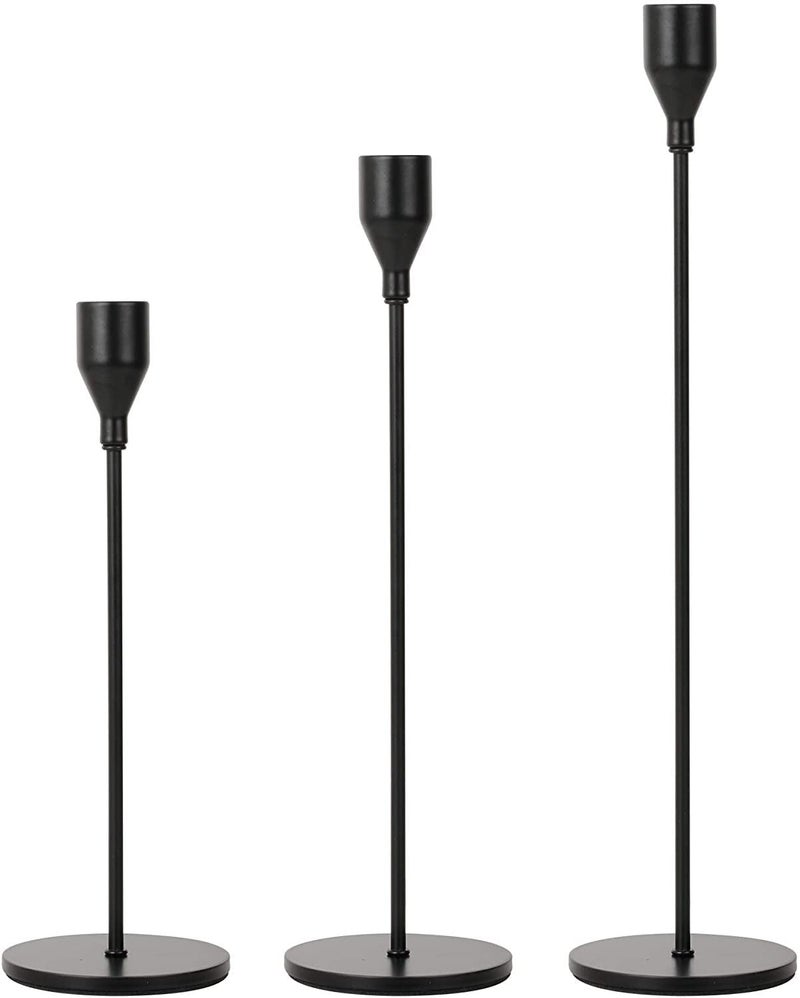 Black Candlestick Holders, Candle Sticks Holder Decor, Set of 3 Candle Stick Holder, Fit 3/4 Thick Candlesticks, Black Taper Candle Holder for Wedding, Dinning, Party, Birthday, Christmas - Image 1