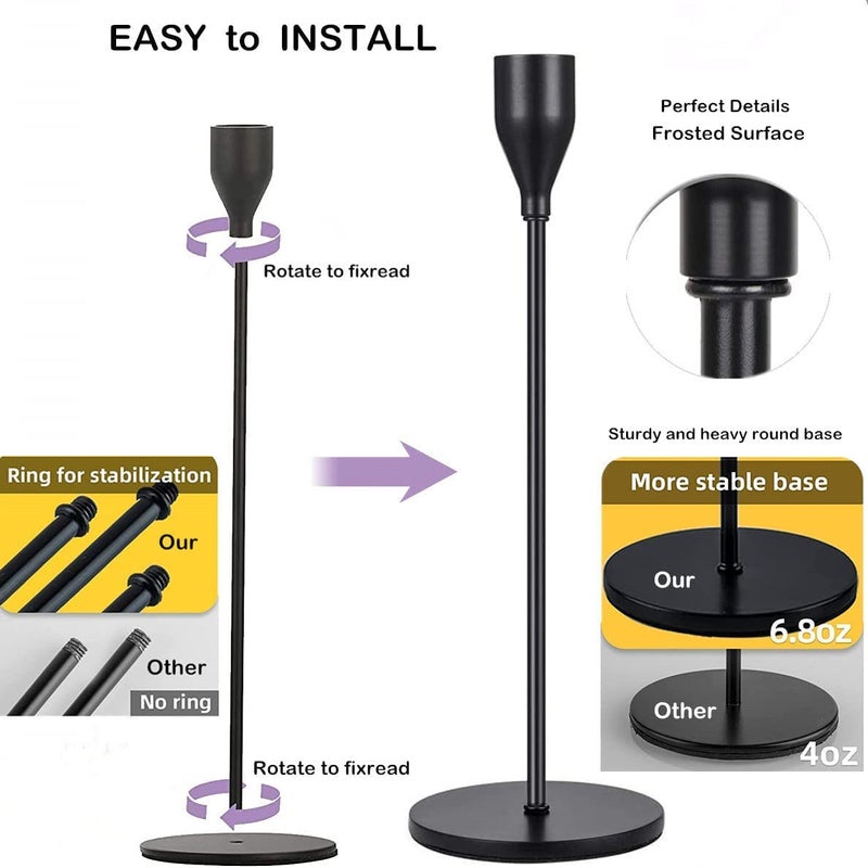 Black Candlestick Holders, Candle Sticks Holder Decor, Set of 3 Candle Stick Holder, Fit 3/4 Thick Candlesticks, Black Taper Candle Holder for Wedding, Dinning, Party, Birthday, Christmas - Image 2