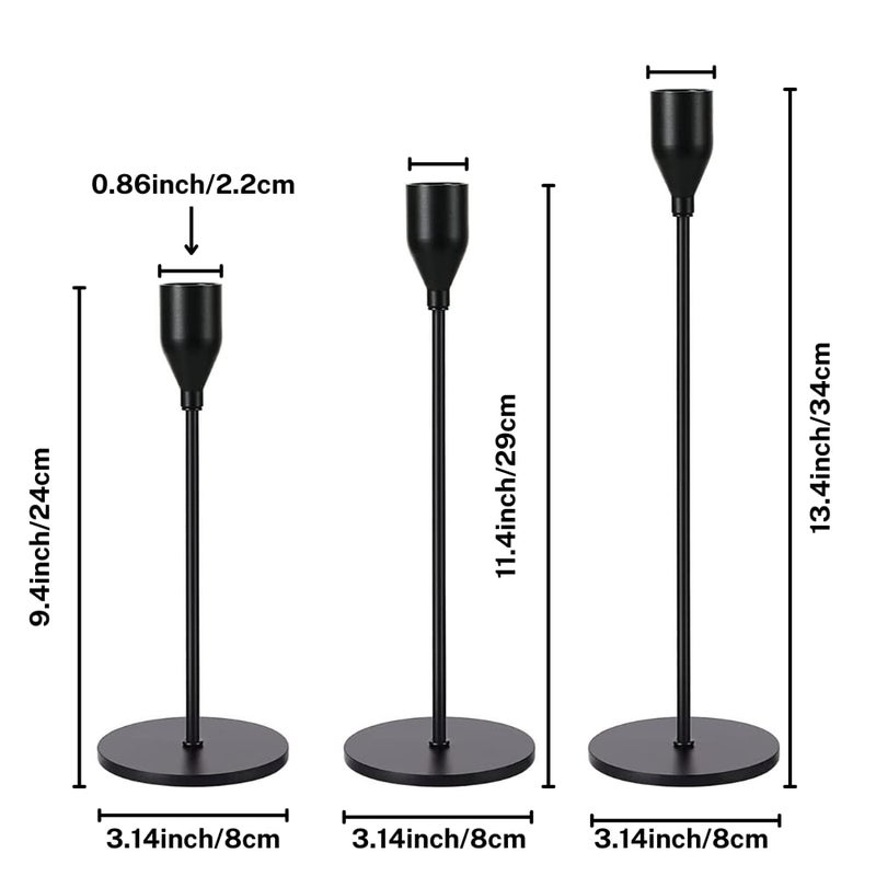 Black Candlestick Holders, Candle Sticks Holder Decor, Set of 3 Candle Stick Holder, Fit 3/4 Thick Candlesticks, Black Taper Candle Holder for Wedding, Dinning, Party, Birthday, Christmas - Image 4
