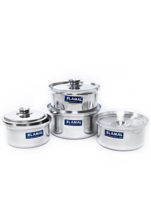Elamal Aluminum Pots Set Consisting of 4 Pots Egyptian Industry Size 12cm/14cm/16cm/18cm