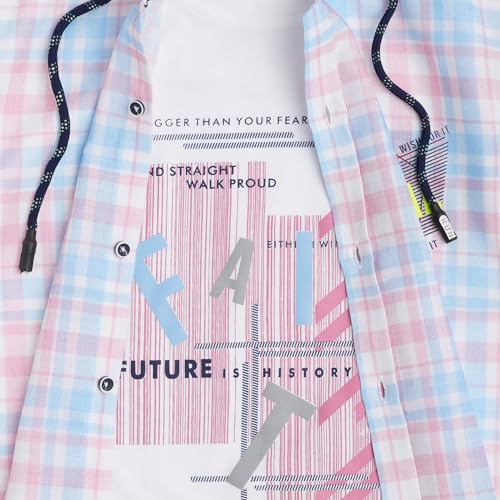 CAVIO Boys Checks Print Hooded Shirt and T-Shirt Pink - Image 5