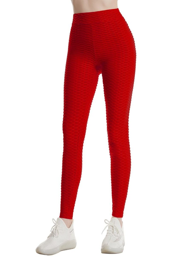 Loquat Women's Solid Color Super Strech Textured Leggings Yoga Pants Red  - Image 1