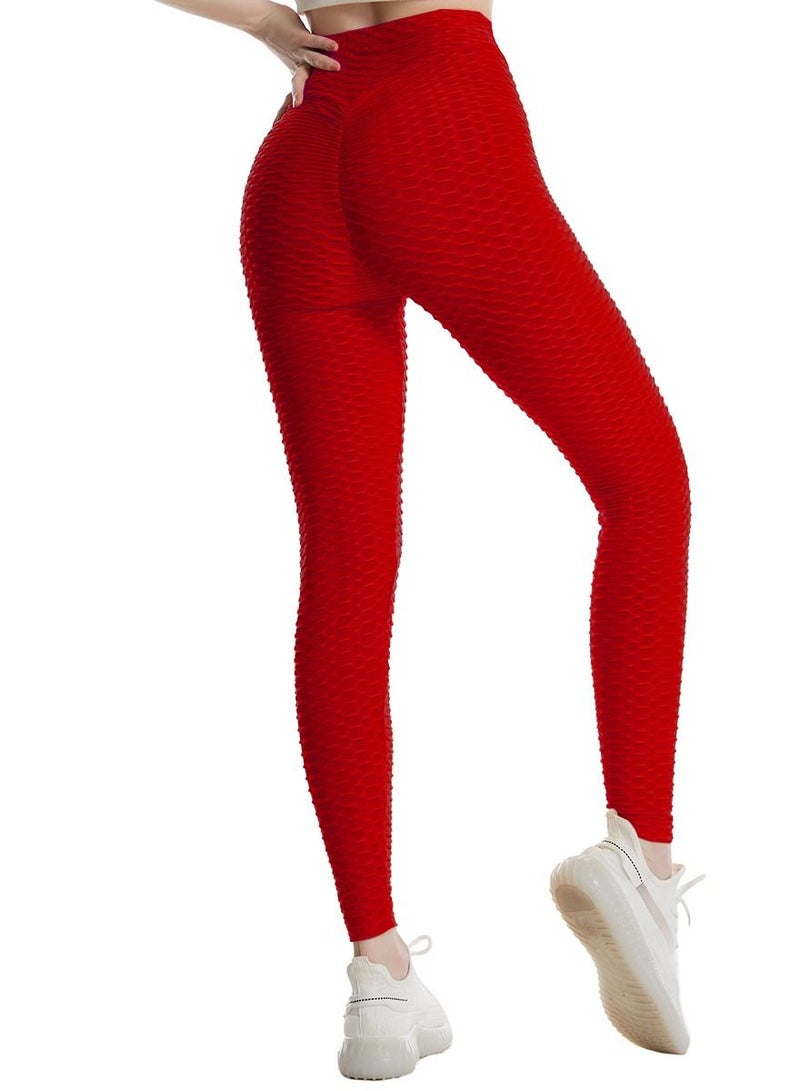 Loquat Women's Solid Color Super Strech Textured Leggings Yoga Pants Red  - Image 2