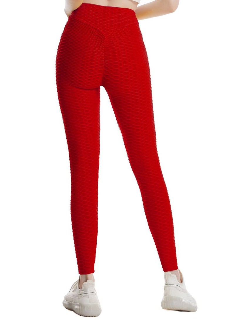 Loquat Women's Solid Color Super Strech Textured Leggings Yoga Pants Red  - Image 3