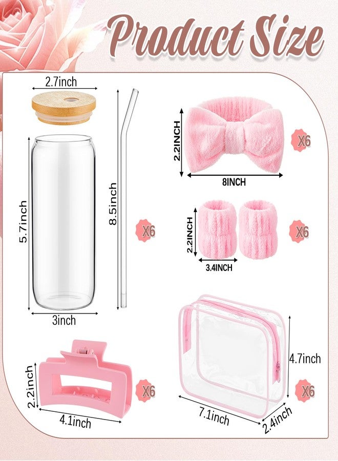 FoldTier 36 Pcs Gifts Bulk for Christmas Spa Sleepover Party Favors Include 16oz Glass Cups Pink Headbands, Wristbands, Hair Claw Clips and Clear Cosmetic Bag for Women Slumber Weekend Party Gifts - Image 2