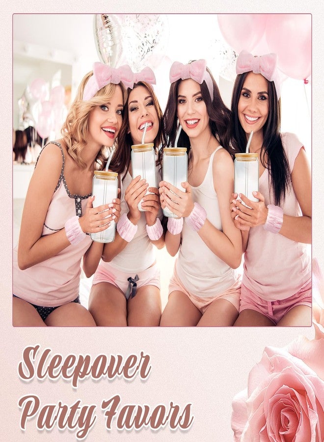 FoldTier 36 Pcs Gifts Bulk for Christmas Spa Sleepover Party Favors Include 16oz Glass Cups Pink Headbands, Wristbands, Hair Claw Clips and Clear Cosmetic Bag for Women Slumber Weekend Party Gifts - Image 4