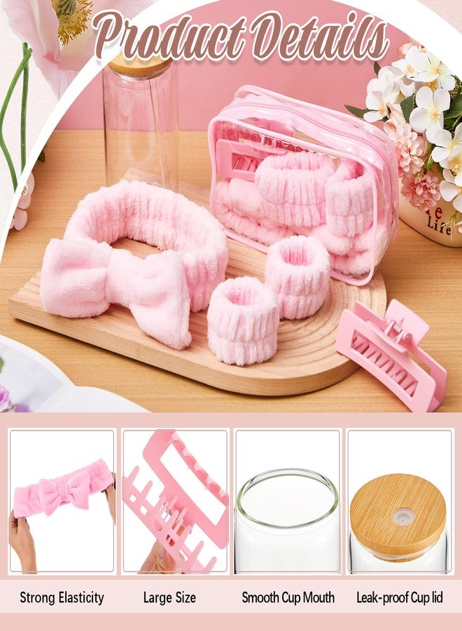 FoldTier 36 Pcs Gifts Bulk for Christmas Spa Sleepover Party Favors Include 16oz Glass Cups Pink Headbands, Wristbands, Hair Claw Clips and Clear Cosmetic Bag for Women Slumber Weekend Party Gifts - Image 3
