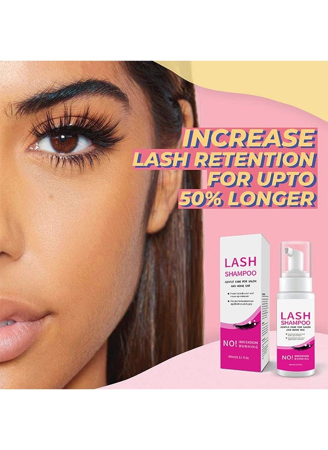 OUHOE - Lash Shampoo, Foam Lash Deaner and Make Up Remover, Lash Cleaning Kit, Mousse Eyelash Shampoo for Eyelash Extensions, Relieve Itching, Gentle Care for Salon and Home Use  (60ml+Brush+Mascara Wand) - Image 1