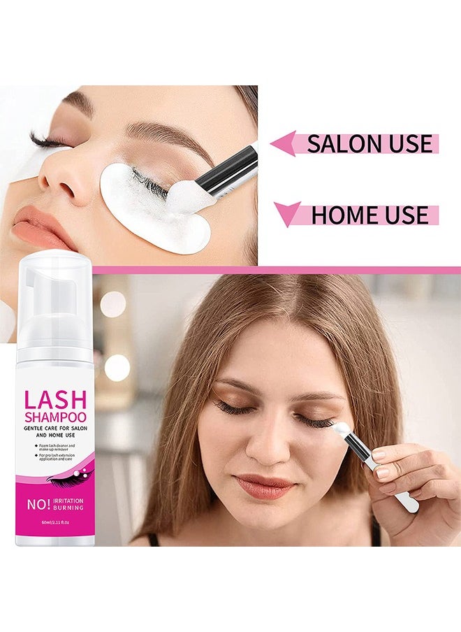 OUHOE - Lash Shampoo, Foam Lash Deaner and Make Up Remover, Lash Cleaning Kit, Mousse Eyelash Shampoo for Eyelash Extensions, Relieve Itching, Gentle Care for Salon and Home Use  (60ml+Brush+Mascara Wand) - Image 1