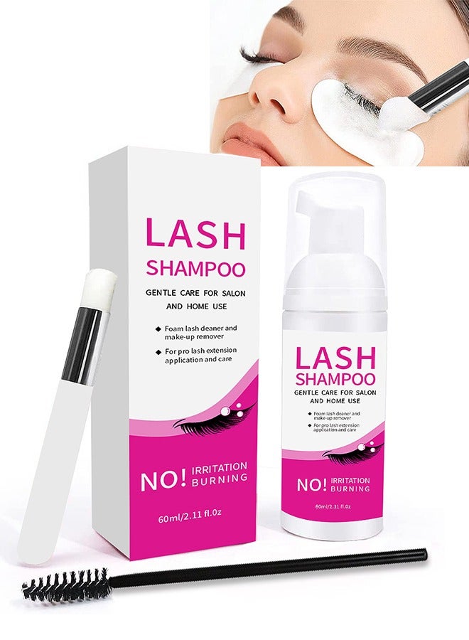 OUHOE Lash Shampoo, Foam Lash Deaner and Make Up Remover, Lash Cleaning Kit, Mousse Eyelash Shampoo for Eyelash Extensions, Relieve Itching, Gentle Care for Salon and Home Use  (60ml+Brush+Mascara Wand) - Image 1
