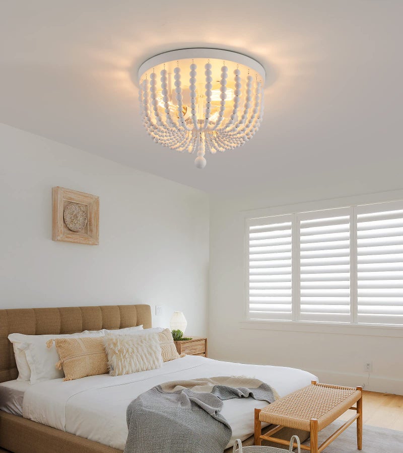 QS Q&S White Boho Beaded Chandeliers Flush Mount Ceiling Light,3-Lights Small Chandelier Light Fixture for Bedroom,Kitchen,Dining Room,Living Room,Stairway Gazebo - Image 3